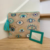 Blue Evil Eye Embroidered Pouch