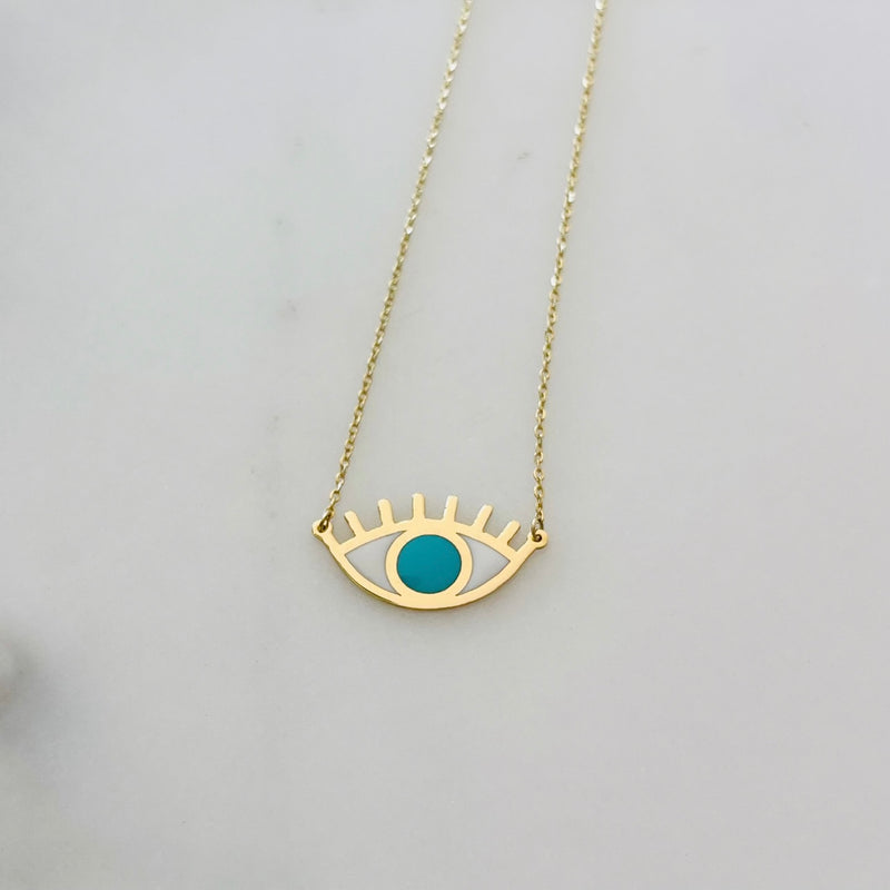 White Evil Eye with Lashes Necklace