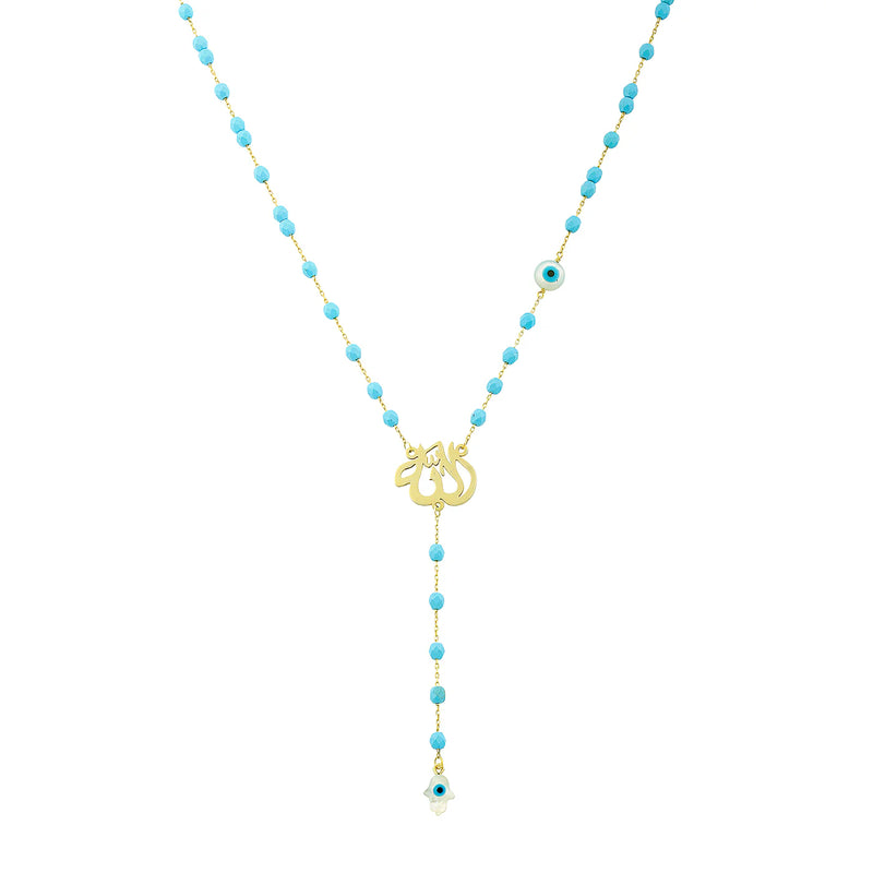 ALLAH EVIL EYE WITH BEADS LARIAT NECKLACE - Turquoise