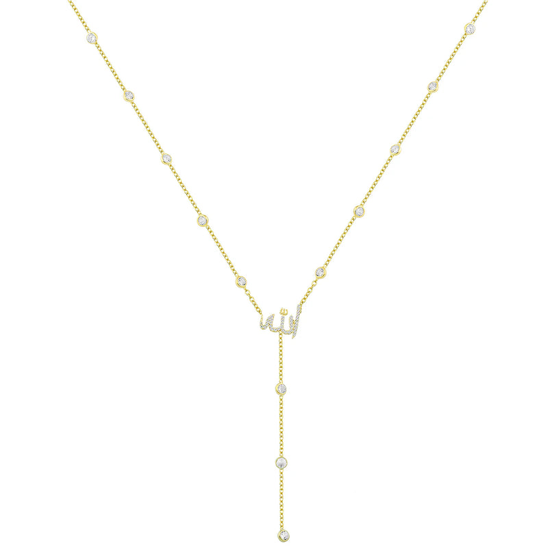 Allah With Bezel Lariat Choker - Gold