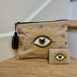 Black & Gold Evil Eye Embroidered Pouch