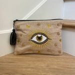 Black & Gold Evil Eye Embroidered Pouch