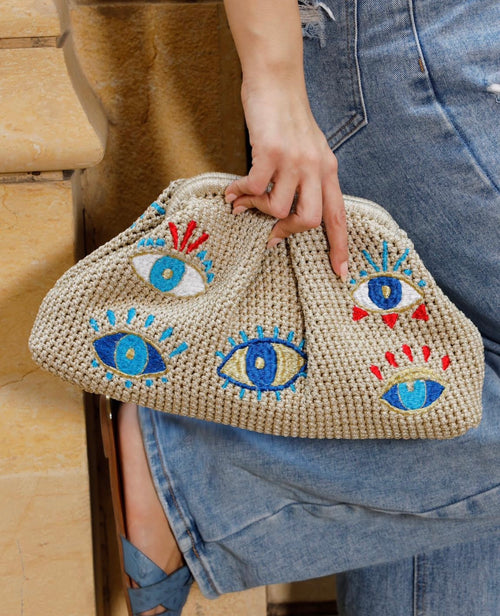 Shiny Hand Crocheted Eye Handbag