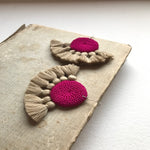 Crochet Disc Tassel Earrings - Fuchsia & Straw - Fouxx.com